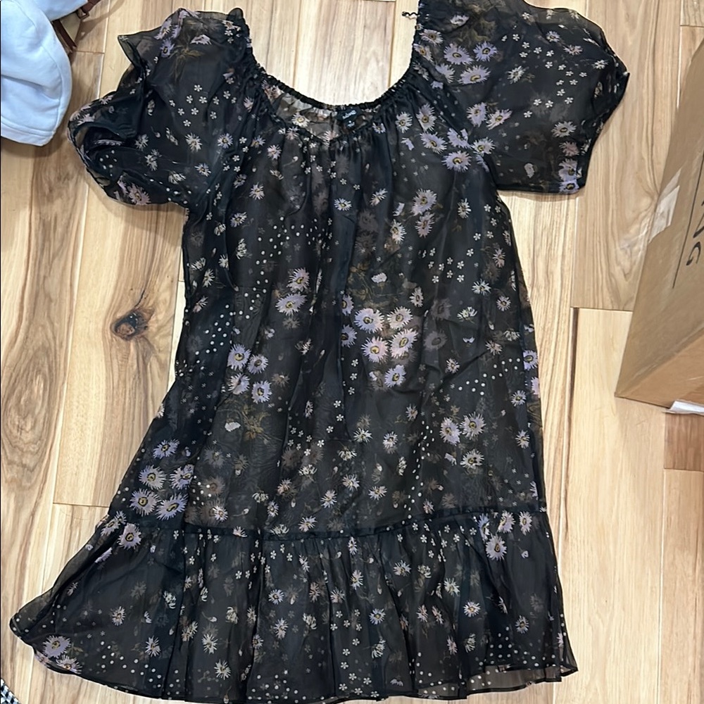 Madewell Black Ruched Babydoll Mini Dress